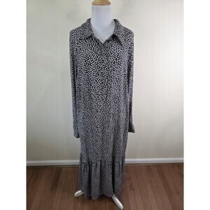 H&M Women's Black Daisy Ditsy Long Sleeve Midi Dress Prairie Size XL